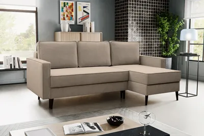 Obrázok produktu pre BESILIO Trojmiestna rozkladacia pohovka 227 cm Kebbo - rozkladacia pohovka s funkciou spania a úložným priestorom na lôžkoviny, mäkká látka - béžová & Curio 11, pravá