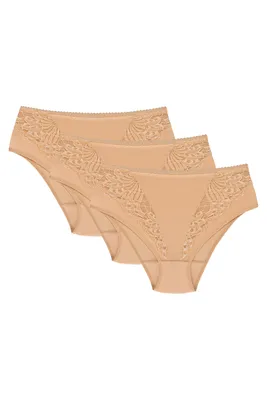 Produktbild von Wolbar damen maxi-slip mit spitzeneinsatz 3-er pack komfortabel elegant unterwäsche wb51, beige, m