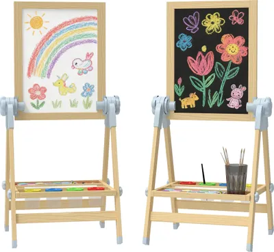Produktbild von AIYAPLAY Kinder Staffelei aus Holz Kindertafel Doppelseitige Whiteboard Tafel