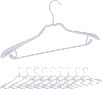Produktbild von 50 x Anzugbügel, breite Schulterauflage, rutschfest gummiert, Kostümbügel, Hosenstange, Haken, Kleiderbügel, hellgrau