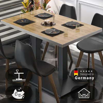 Produktbild von BPA | Bistro Tisch | 130 x 80 x 78,5 cm | Rechteckig | Edelstahl Rand | Eiche / Schwarz | Bistrotisch Gastro Tisch