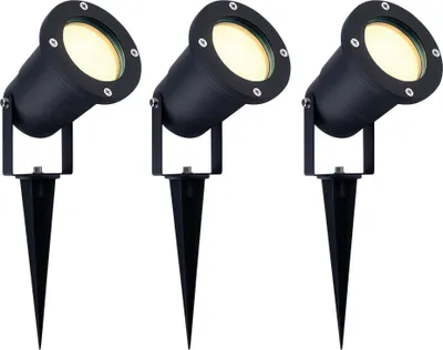 Produktbild von Ledvion - 3er Set, Gartenstrahler mit Erdspieß, IP65, 3W, 2700K, 220-240V, Warmweiß, LED Strahler, Gartenbeleuchtung mit Strom, Mit GU10 Leuchtmittel, Dimmbar, Wasserdicht