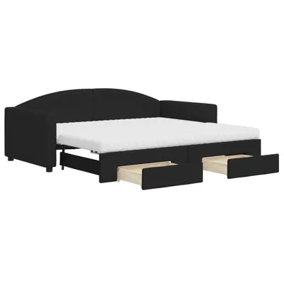 Image de vidaXL Lit de jour extensible avec tiroirs noir 90x190 cm Tissu