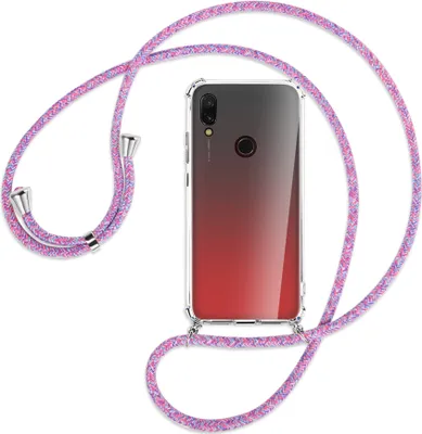 Produktbild von Handykette Backcover-Schutzhülle mit Band (Metall silberfarben) für Xiaomi Redmi 7 - lila/rosa/blau