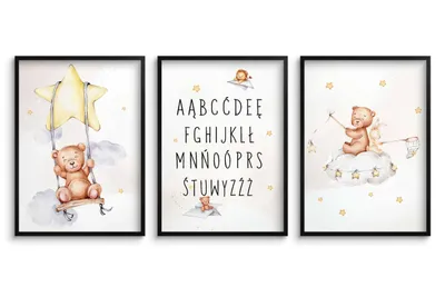 Immagine prodotto di Poster da parete orso Set di 3 poster 30x40 cm - inchiostro ecologico, impermeabile - poster per soggiorno, camera da letto
