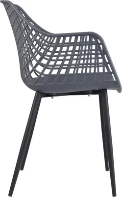 Produktbild von Gartenstühle LUCIA im 4er Set, Dunkelgrau - Schalenstuhl mit Armlehne aus Kunststoff, Retro Design für Indoor & Outdoor geeignet, pflegeleicht und UV-beständig, Esszimmerstühle für 4 Personen