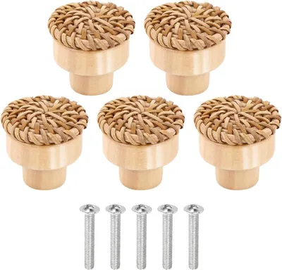 Imagen del producto de Juego de 5 pomos de ratán, hechos a mano, para armarios
