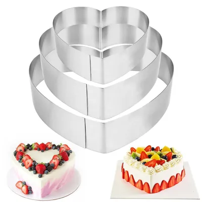 Immagine prodotto di Stampi per torte a forma di cuore, set da 3 pezzi, dimensioni 10/15/20 cm, altezza 4,5 cm, in acciaio inossidabile