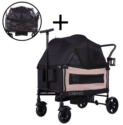 Produktbild von Cabino Bollerwagen Waggie Taupe – faltbarer Handwagen für 2 Kinder mit Gurten, abnehmbarem Sonnendach, Tablett und Becherhalter, bis 50 kg