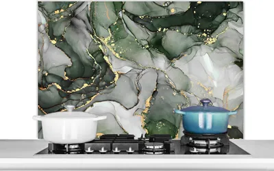 Obrázek produktu pro KitchenYeah® Splashback kitchen - Kuchyňský splashback - Ochrana stěny sporáku a dřezu - - Mramor - Zelený 100x65 - Alu-Dibond (alternativa ke skleněnému splashbacku) - Tepelně odolný - Splashback na sporák - Kuchyňský splashback