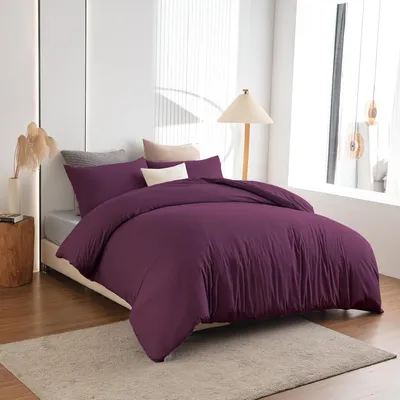 Obrázok produktu pre Sada posteľnej bielizne, 200x200 cm, fialová, mikrovlákno, nenápadná, bez potreby žehlenia, obsahuje 2 vankúšové obliečky 80x80 cm, zapínanie na zips