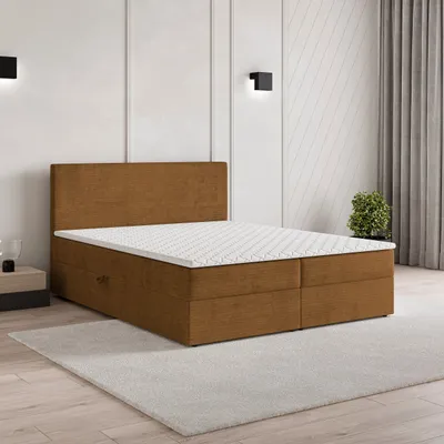 Produktbild von Masseno Boxspringbett NIRA 180x200 cm Komplett-Set mit Bonell Matratze und Topper, Polsterbett mit Bettkästen -Orange, ROMA 09