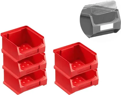 Produktbild von SparSet 5x Rote Sichtlagerbox 1.0 mit Abdeckung | HxBxT 6x10x10cm | 0,4 Liter | Sichtlagerbehälter, Sichtlagerkasten, Sichtlagerkastensortiment, Sortierbehälter