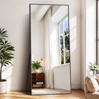 Produktbild von Ganzkörperspiegel 203 x 91 cm Schwarz Aluminiumrahmen Rechteckiger Bodenspiegel