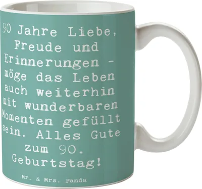 Produktbild von Mr. & Mrs. Panda Kaffeetasse Spruch 90. Geburtstag - Meeresbrise - Geschenk, Bürotasse, Trinkbecher, Erinnerungen, Jubiläum, neunziger, Geburtstagsfeier, Alter, Becher