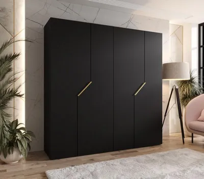 Produktbild von Viertüriger Kleiderschrank 200 cm ELIRA 1 - schwarz / goldene Griffe