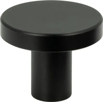 Produktbild von Runde schwarze Möbelknopf aus Aluminium mit mattem Finish – 2,5 cm Durchmesser, ideal für Schränke und Kommoden, inklusive Montage-Schraube.