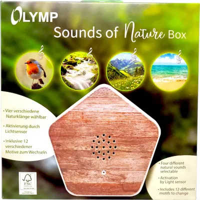 Image de OLYMP Soundbox avec 4 sons différents, 12 décors changeants différents, activation par détecteur de mouvement, chant d'oiseau, ruisseau, prairie de montagne, bruit de la mer