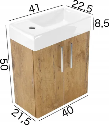Obrázek produktu pro paplinskimoebel umyvadlo s toaletní skříňkou 41 x 22,5 x 50 cm, malá koupelnová nástěnná skříňka do koupelny, nábytek pro WC pro hosty