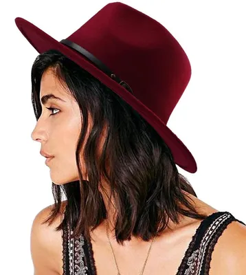 Produktbild von Fedora-Hut Damen breite Krempe Gürtelschnalle Retro Panama Schlapphut Burgundy M