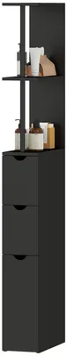 Produktbild von Platzsparender S?ulenschrank aus Holz mit Regalen, Schrankf?chern und Schubladen, Schwarz, 15 x 33 x 136,8 cm