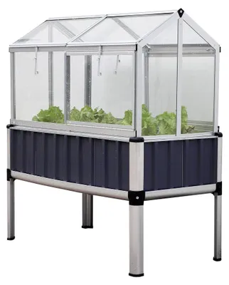 Produktbild von TTL Garden Alu Hochbeet mit Frühbeet Aufsatz - 128x114x60cm Aluminium Hochbeet mit Gewächshaus Abdeckung, mehrteilige Türen & Dach aus transparentem Polycarbonat