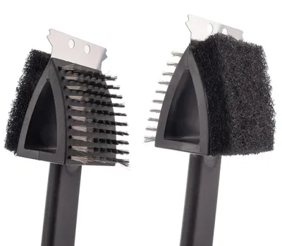 Image de Brosse de nettoyage pour grill - 3 en 1 - 38 cm - Plastique - Noir