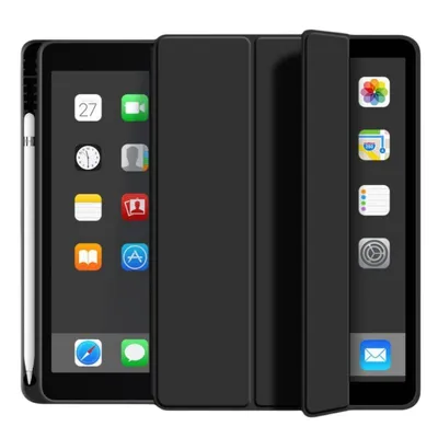 Produktbild von iPad 10,2 Zoll Hülle (iPad 7/8/9), Flüssigsilikon, mit Stifthalter, Smart Sleep, Multi-Winkel, Dünn & Stoßfest, Schwarz