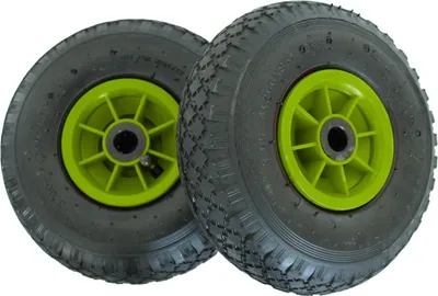 Produktbild von 2x Sackkarrenrad Luftrad 260x85 mm 3.00-4 75 mm zentrierte Nabe Ø 20 mm grün robustes 4 PR Gewebe