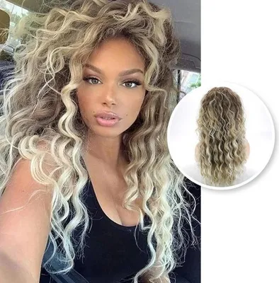 Produktbild von Luxus Lockenperücke Damen – Perücken – Haarteil mit Netz – Haarteil – Haarverlängerungen – Lockenhaar – Damenhaar – Blond