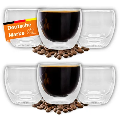Produktbild von Felino® Sklenice na espresso [6 kusů] [80ml] dvoustěnné sklenice na kávu Termo sklenice Sada sklenic s dvojitou stěnou na kávu, cappuccino, dezert