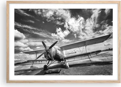Produktbild von Gerahmtes Poster - Rahmen in heller Eiche - An-2 Flugzeug Schwarzweiß - 70x50 cm - Wand Bild - Wanddeko - Wandbilder - Wandposter - Bilderrahmen - Bilder - Kunstdruck - Wandbild - P2NAA70x50-4228