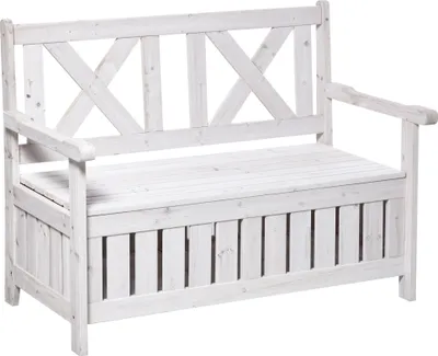 Produktbild von Sitzbank mit Stauraum 2-Sitzer Gartentruhe Truhenbank Kissentruhe Aufbewahrung Weiß 115 x 61 x 85 cm