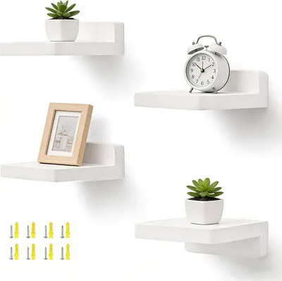 Obrázek produktu pro Malá nástěnná polička, 4 kusy, bílá, rozměry 12,7 x 12,7 x 4 cm, vhodná do obývacího pokoje