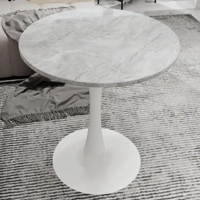 Imagen del producto de Mesa de centro STILVORA de 70 cm (27,6 pulgadas) con superficie redonda de mármol con veteado en color gris claro. Mesa de centro adecuada para 2-4 personas. Su diseño con veteado la hace perfecta para diferentes estilos de decoración