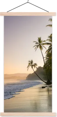 Produktbild von MuchoWow® Textilposter Strand - Sonnenuntergang - Tropisch 60x120 cm mit holzfarbenen Rahmen - Holz