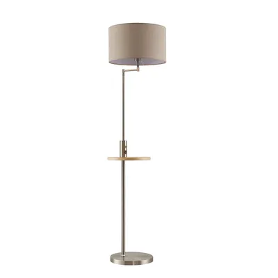 Produktbild von Lindby Stehlampe Zinia, nickelfarben, Ablage, USB-Anschluss