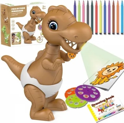Immagine prodotto di Playos® Dinosauro proiettore 19 cm con 24 disegni, 12 penne e libro da disegno per bambini creativi dai 3 anni in su