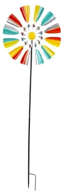 Produktbild von Windrad Metall Bunt einfach Gartenstecker 160cm Garten Dekoration Deko Windspiel