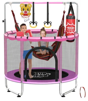 Immagine prodotto di Trampolino, rete di sicurezza, sbarra da ginnastica regolabile, rosa