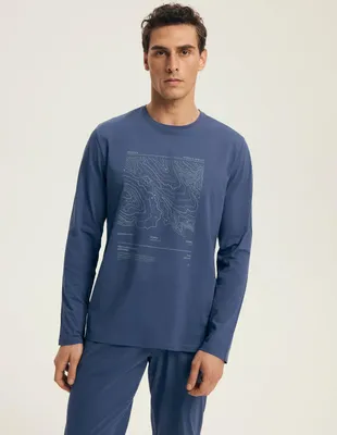 Produktbild von Henderson Herren Pyjama - 100% Baumwolle, Bequemes Homewear für Herbst/Winter 2025, Langarm, Farbe Stahlblau, Modell 43464 XXL