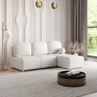 Produktbild von Masseno Ecksofa TRAMA mit Schlaffunktion L-Form, Sofa mit Bettkasten, Wohnzimmersofa, Couch, Soffa, Bettsofa, Couchgarnitur- Creme, NEVE 02