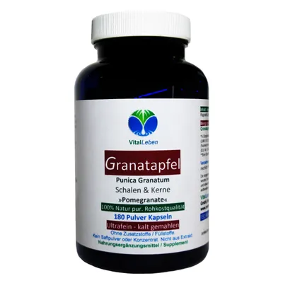 Zdjęcie produktu dla Granat 180 kapsułek. Naturalne multiwitaminy i minerały, superfood. Bez ekstraktu, bez proszku soku. Bez sztucznego wzbogacania, bez dodatków