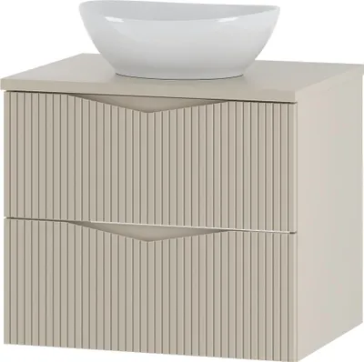 Produktbild von Badezimmer Waschtisch mit 60 cm Breite in beige mit gerillter Front, 2 Schubladen - CALURI-140
