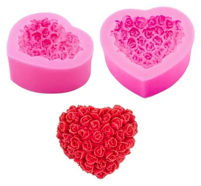 Immagine prodotto di Stampo in silicone, 2 pezzi, a forma di cuore e rosa 3D, per sapone, candele, progetti fai-da-te, dimensioni 7,3 x 6 x 3,3 cm