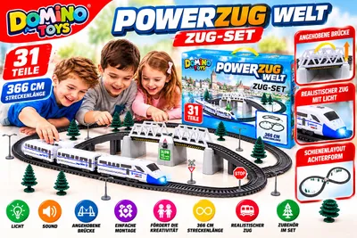 Produktbild von Elektrische Eisenbahn mit Gleisen und Hebebrücke – 31 Teile, 366 cm