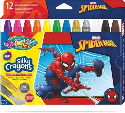 Produktbild von Buntstifte 12 Farben Gel Twist-out Stick Spiderman Colorino Kids 91888