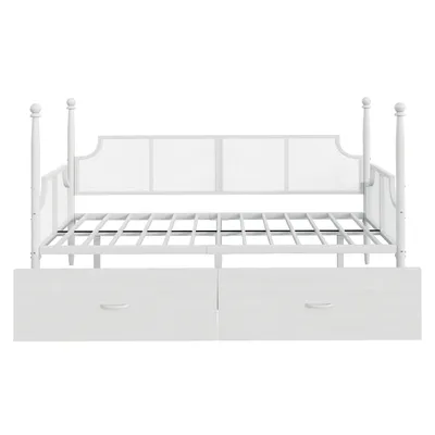 Produktbild von Flieks Tagesbett Metallbett 90x200cm mit 2 Schubladen, Schlafsofa Einzelbett mit Lattenrost, Jugendbett Stauraumbett Daybed, Weiß