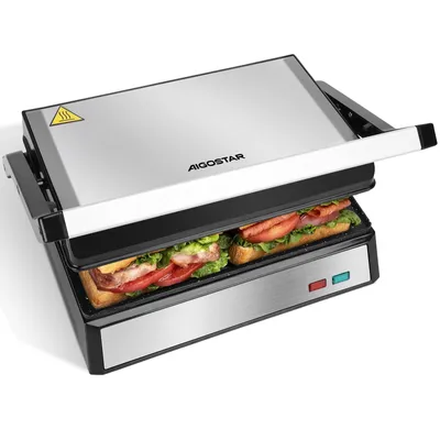 Produktbild von Aigostar - Paninigrill Kontaktgrill für Sandwiches, Panini Grill, Sandwichmaker, BPA frei , 1500W , Schnelles und gleichmäßiges Erhitzen, 180° Öffnung