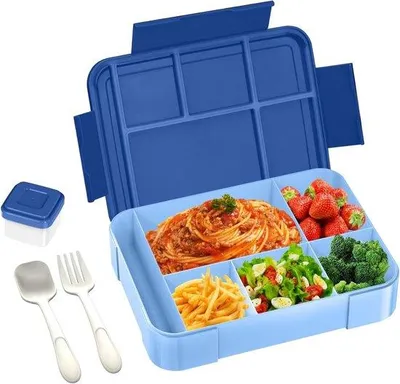 Image de Boîte à lunch Ibenzoa® en polypropylène – boîte à repas écologique de 24 x 18 x 10 cm, avec couverts en acier inoxydable (couteau, fourchette, cuillère) pour enfants